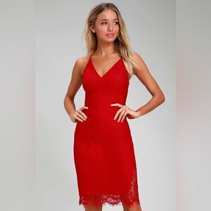 LULUS Only Want You Red Lace Bodycon Midi Dress Sold Out